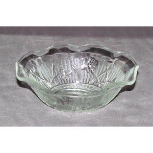 Jeannette Glass IRIS AND HERRINGBONE Crystal Small Ruffled Sauce Bowl